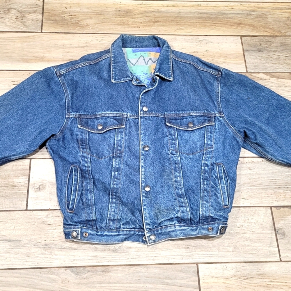 Vtg Duck Head Y2K heavy duty denium barn yard work jacket lined leather logo Med